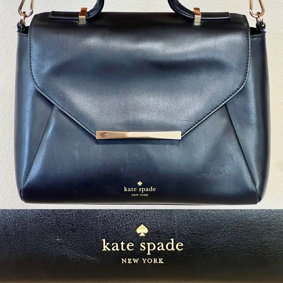 Kate Spade All Leather Elegant Black Shoulder Bag with Gold Details - Picture 3 of 16